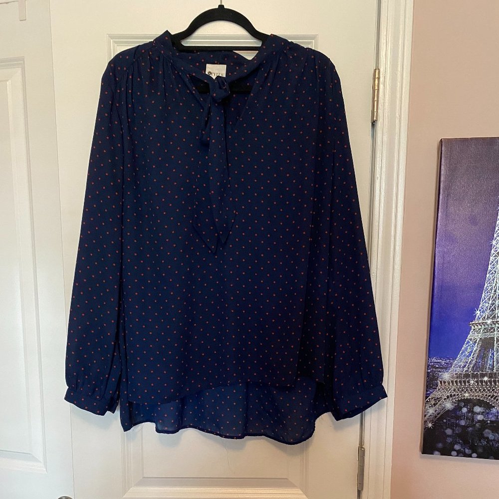 STYLUS Tie-front Polka Dot Print Top in size XL